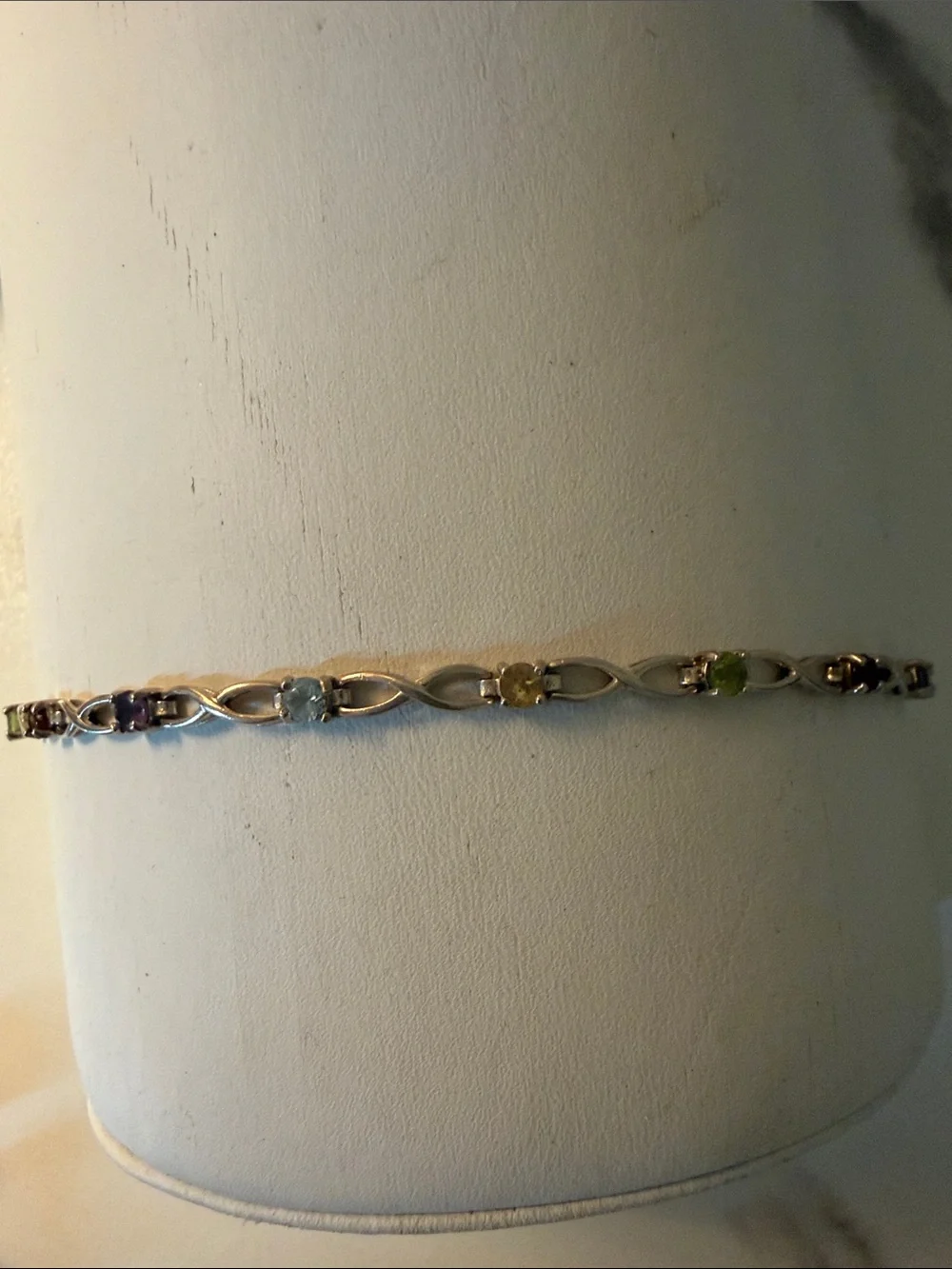 Sterling‎ Silver Multicolor Gemstone Link Bracelet